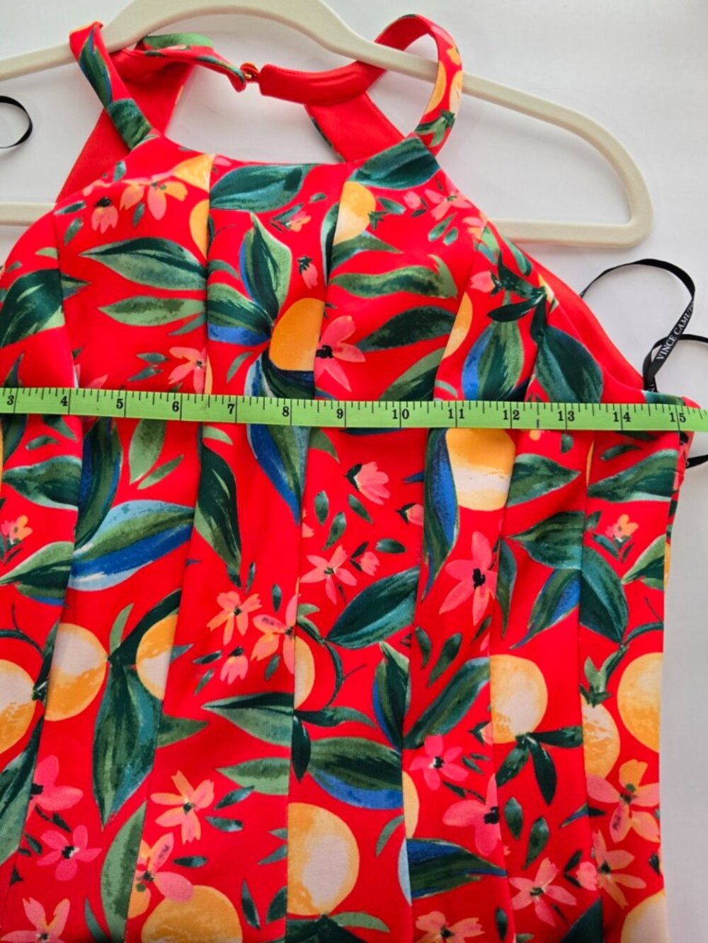 NWOT Vincent Camuto Halter Fit & Flare Scuba Crepe Fruit/Floral Print Size 8 - Picture 8 of 11